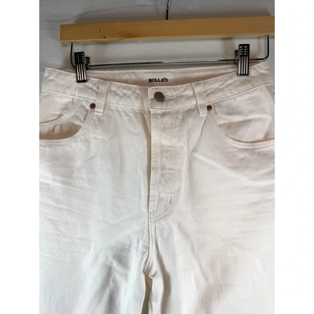 Rollas Womens White High‎ Rise Straight Leg Button Fly Denim Jeans Size 27